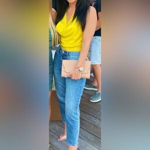 Zara Cropped Cowl Neck Yellow Satin Tank S